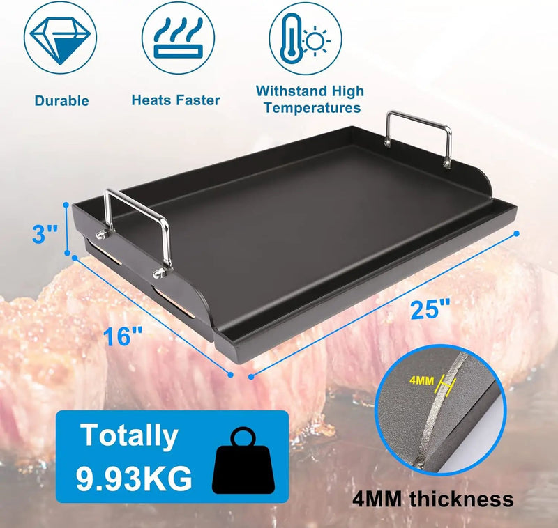 Uniflasy Nonstick Griddle for Gas Grill, Cast Iron Griddle for Outdoor Gas & Charcoal Grills, 25" x16" Nonstick Coating FlatTop Insert Cooking Pan for Weber Charbroil Camp Chef Grill by GreenHaven Gardens
