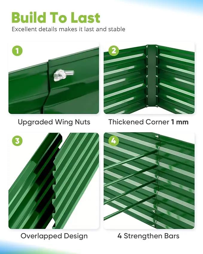 Quictent Galvanized Raised Garden Bed 8x4x2 Ft Tall Metal Planter Box for Vegetables Outdoor Bottomless for Backyard, 2 Tomato Cages Included, 22.04" Deep (Green) by GreenHaven Gardens