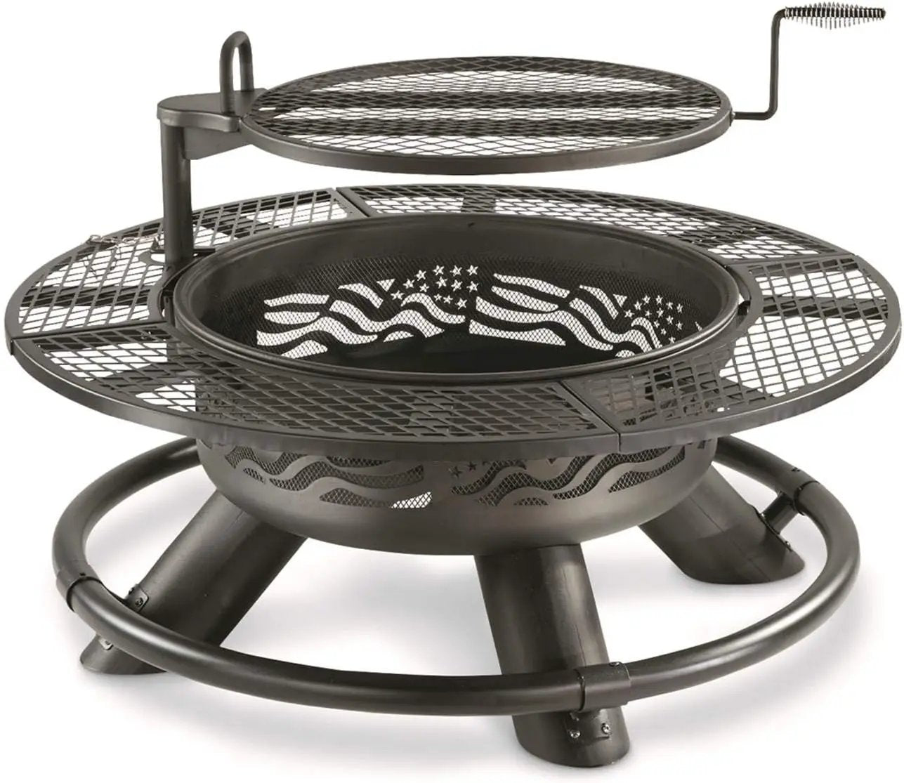 Castlecreek 47" Fire Pit BBQ Grill Outdoor Wood Burning Steel Log Firepit for Camping, Grilling, Smores, Yard, Cooking Outside, Barbecue, Bonfire Flag by GreenHaven Gardens