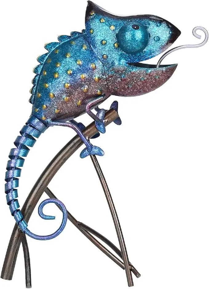 Tooarts Metal Chameleon Sculpture Wild Animal Figurine Indoor Outdoor Decoration Yard Statue for Home and Fairy Garden Decor by GreenHaven Gardens