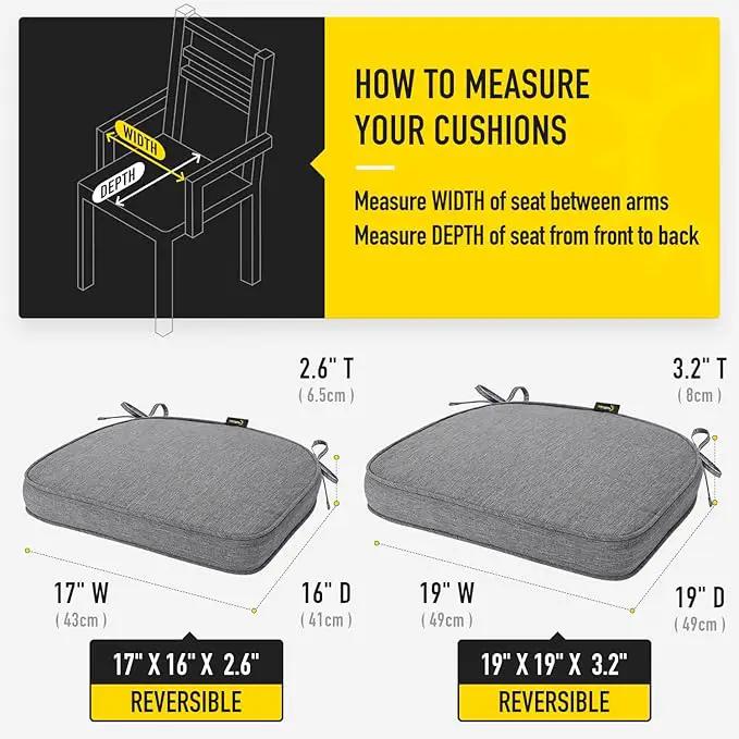 SUNROX Gel Memory Foam Chair Cushions, FadeShield Water-, Stain-Resistant Durable Reversible Seat Cushion Pads with Ties for Indoor/Outdoor Kitchen Dining Office, 19"x19", Set of 4, Heather Charcoal by GreenHaven Gardens
