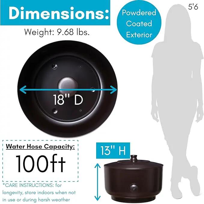 BirdRock Home Decorative Footed Water Hose Holder Pot with Lid | Holds 100ft Hose | Ground Garden Box | Powdered Coated Steel | Metal Hider | Outdoor or Indoor (Oil Rubbed Bronze) by GreenHaven Gardens