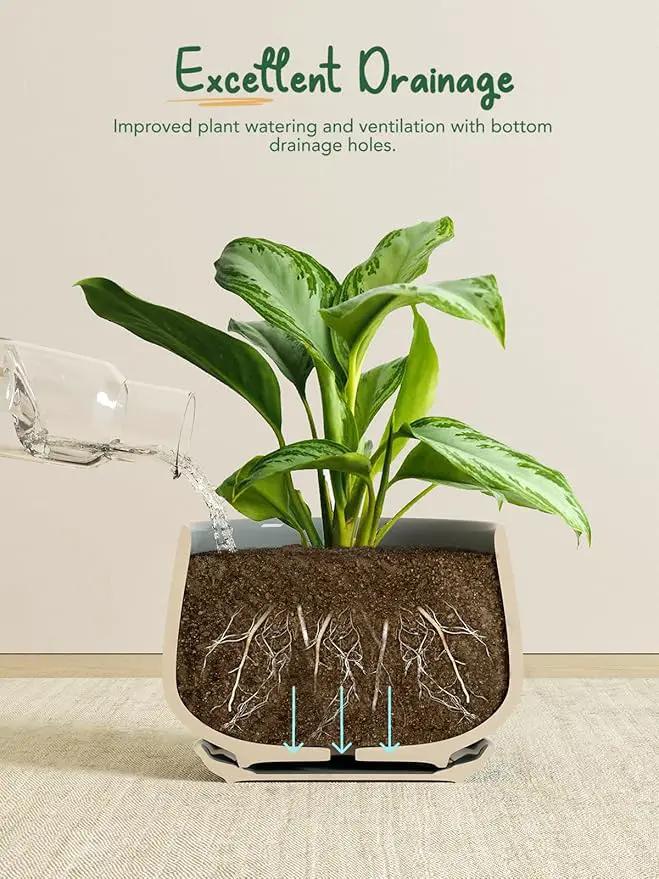 LE TAUCI Plant Pots for Indoor Plants, 4.1+5.1+6.5 inch, Set of 3, Ceramic Planters with Drainage Hole and Saucer, Indoor Flower Pot with Hole Mesh Pad, Gifts for Mom, Reactive Glaze Blue Gray by GreenHaven Gardens