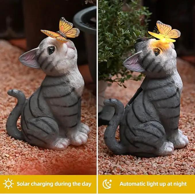 Cat Garden Figurines Outdoor Decor Solar Statue with LED Lights for Patio Lawn Yard Art Decoration Housewarming Garden Gift by GreenHaven Gardens