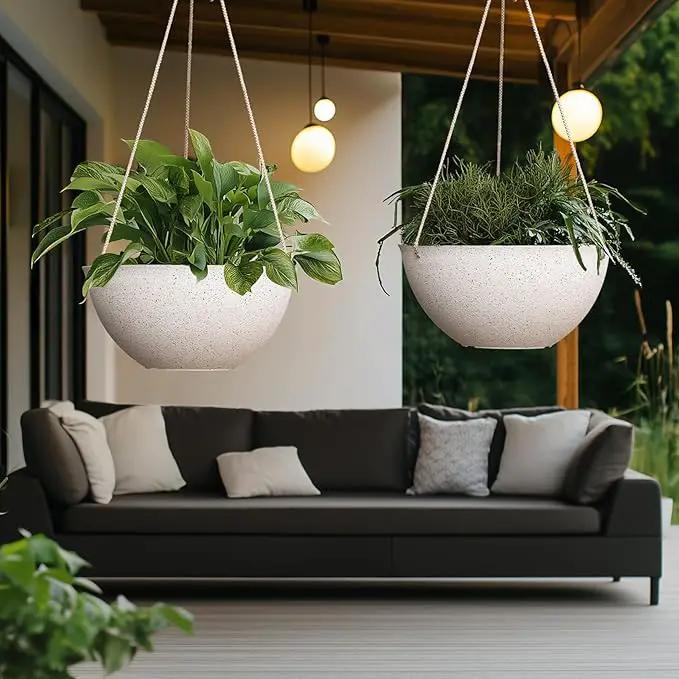 LA JOLIE MUSE Large Hanging Planters for Outdoor Plants - 13 Inch Hanging Flower Pots Set of 2, Speckled White by GreenHaven Gardens