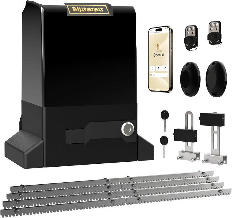Blütezeit 1800lb WiFi Sliding Gate Opener Smart App Control, 1/2HP Automatic Slide Gate Motor Rack Driven with 2 Remote Controls & IR Sensor Complete Hardware Kits for Driveway Gates Up to 40ft by GreenHaven Gardens