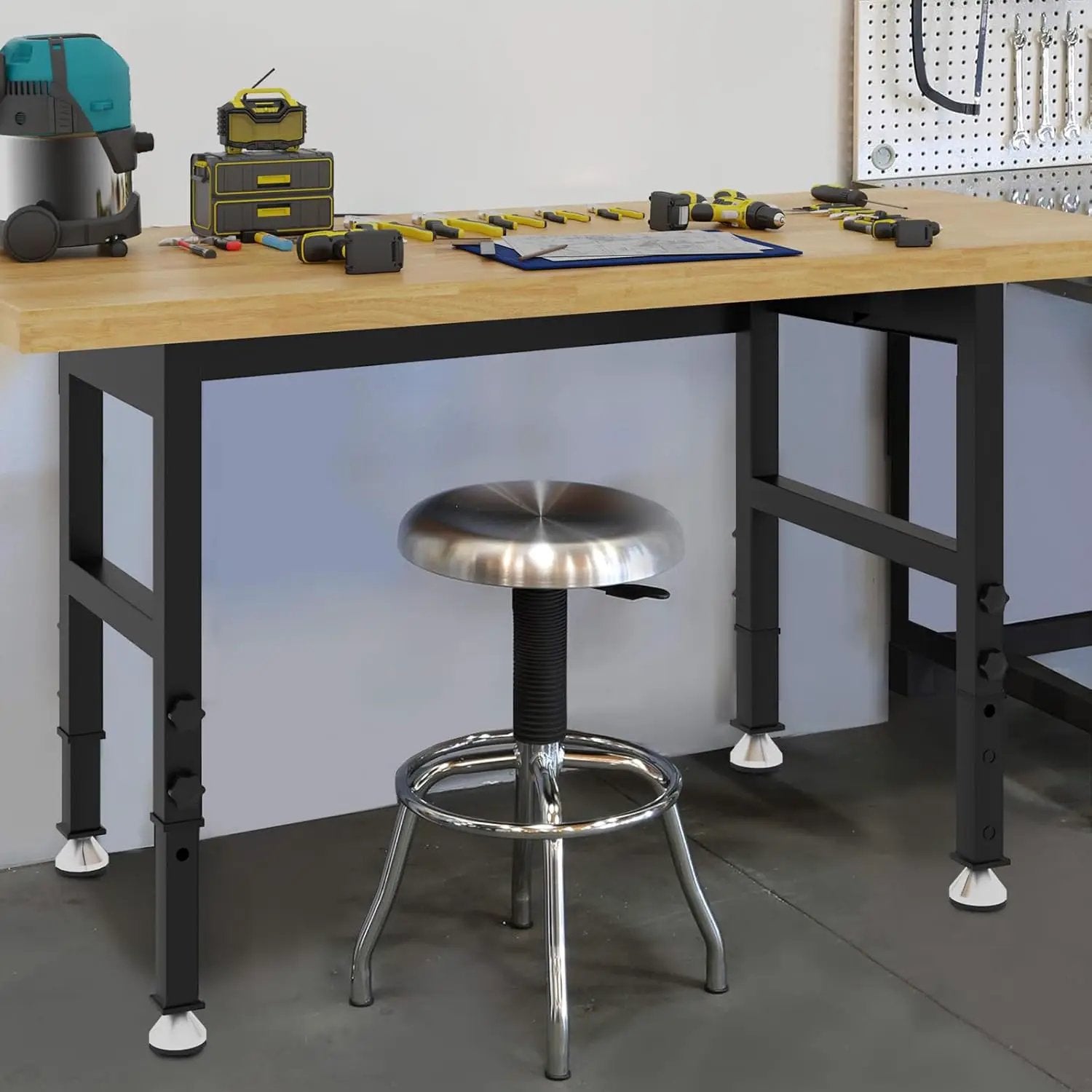 60'' Adjustable Workbench Table, Metal Tool Bench Work Bench for Garage, Large Load Capacity Workshop Table for Office,Workshop,Home, Easy Assembly by GreenHaven Gardens