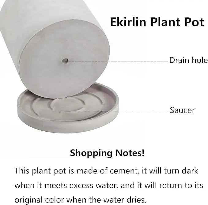 Ekirlin 5 Inch Flower Plant Pot Indoor - Grey Cement Garden Planter Concrete Planter with Drain Hole Saucer, Modern Succulents Containers for Home Decor, Office & Outdoor by GreenHaven Gardens