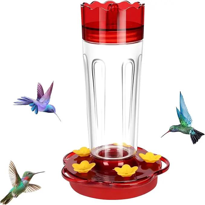 Glass Hummingbird Feeders for Outdoors Hanging Ant and Bee Proof, 1 Pack 15 Ounces Red Hummingbird Feeder with 5 Feeding Ports and Perches, Built-in Ant Moat, Outside Garden Décor (Glass, 1) by GreenHaven Gardens
