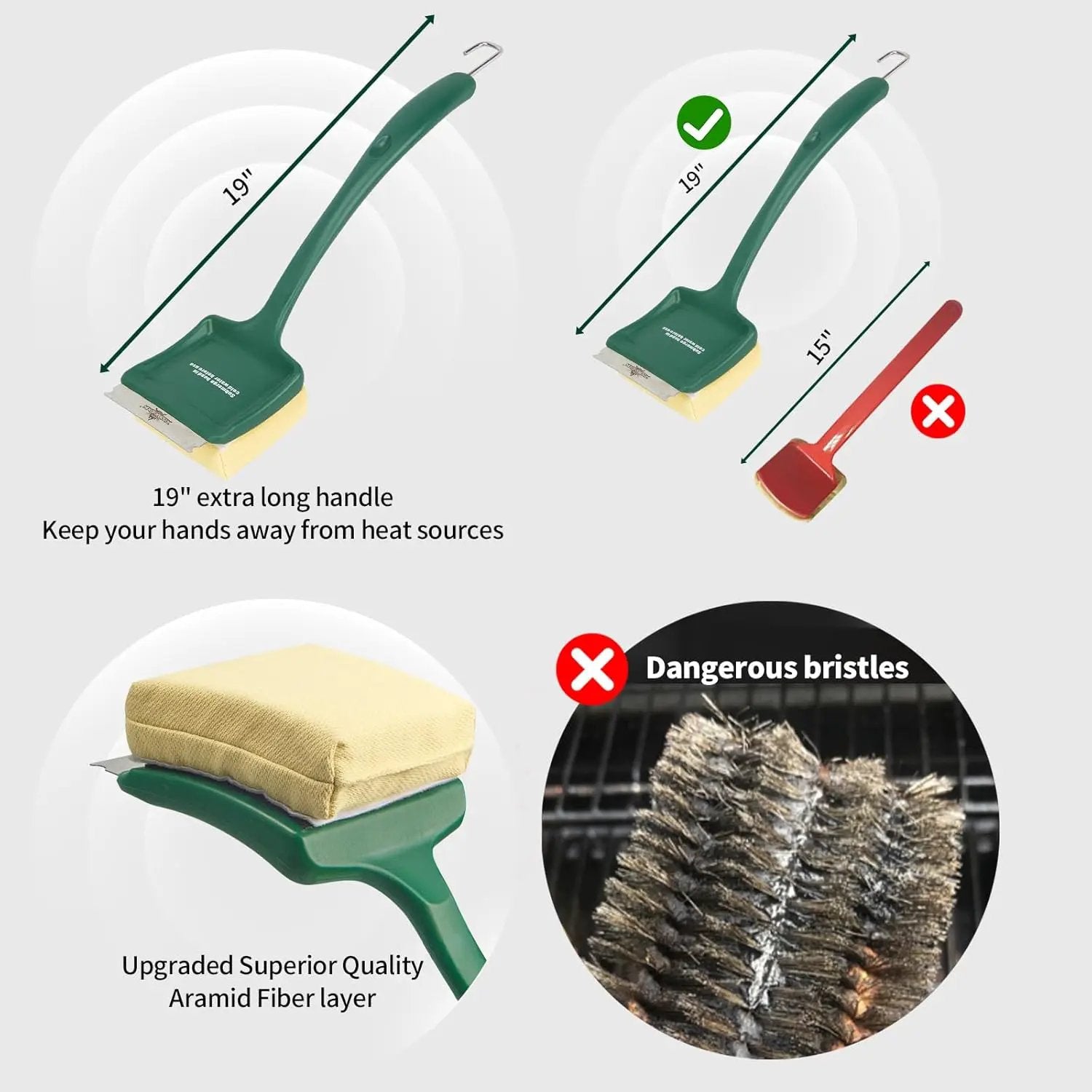 19" Large Bristle-Free Steam Cleaning Grill Brush,Replaceable BBQ Cleaning Head,Safe Grill Accessories for Cast Iron Grates/Porcelain/Weber Gas/Charcoal Grill - Gifts for Men Dad Husband by GreenHaven Gardens