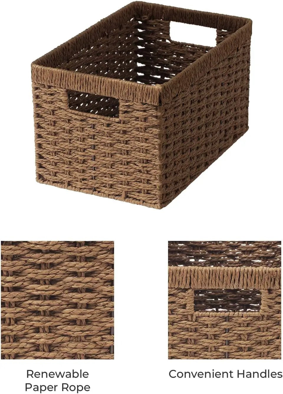 StorageWorks Round Paper Rope Storage Baskets, Rectangular Wicker Baskets with Built-in Handles, Medium, 2-Pack by GreenHaven Gardens