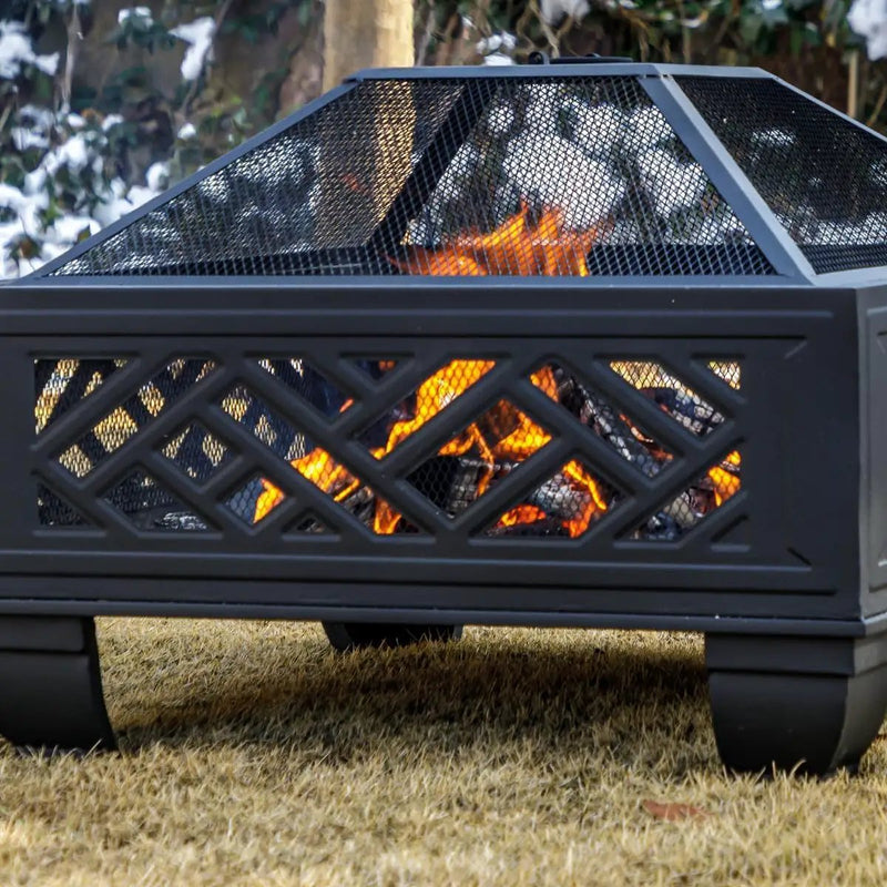 Breezz 26 Inch Wood Burning Fire Pit with Cooking Grill and Spark Screen, Outdoor Metal Firepit for Patio, Backyard, Bonfire Party, Camping and Garden by GreenHaven Gardens