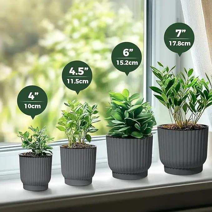 T4U 6 Inch Self Watering Pots for Indoor Plants, 6 Pack Planters for Indoor Plants, Durable Plastic Charcoal Gray Pots for Indoor Plants, African Violets, Flower by GreenHaven Gardens