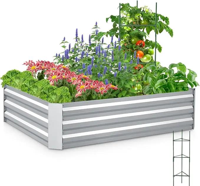 Quictent Galvanized Raised Garden Bed 4x3x1 Ft Metal Planter Box for Vegetables Bottomless for Backyard, Include 1 Tomato Cage, Silver by GreenHaven Gardens