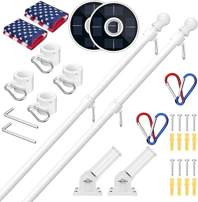 ZMTECH 2 Pack 5FT White Flag Pole Kit with Solar Light and Proud American Flag, Adjustable Bracket and Upgraded Tangle-Free Ring 1" Stainless Steel Flagpole for Day and Night, Residential, Commercial by GreenHaven Gardens