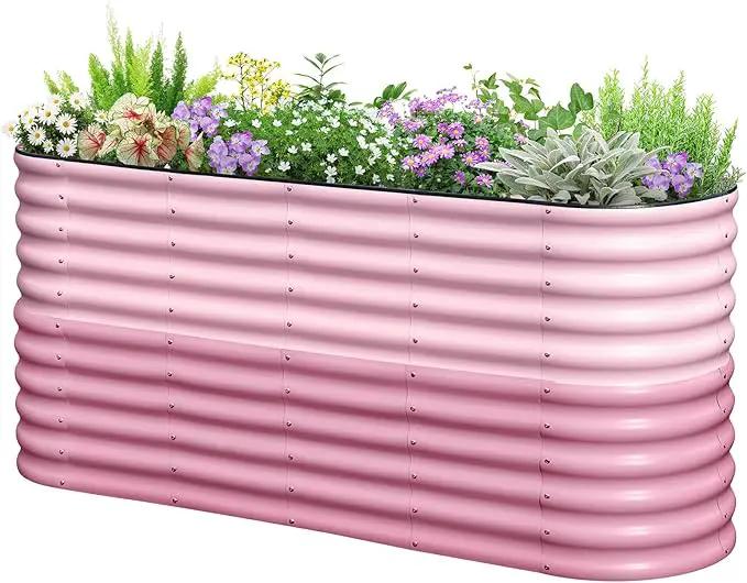 KING BIRD Raised Garden Bed 2.85 ft Tall 9 in 1 Galvanized Planter Garden Box Outdoor for Gardening, Deep Root Vegetables, Flowers 78.7X23.6X34.2 in, Pink by GreenHaven Gardens