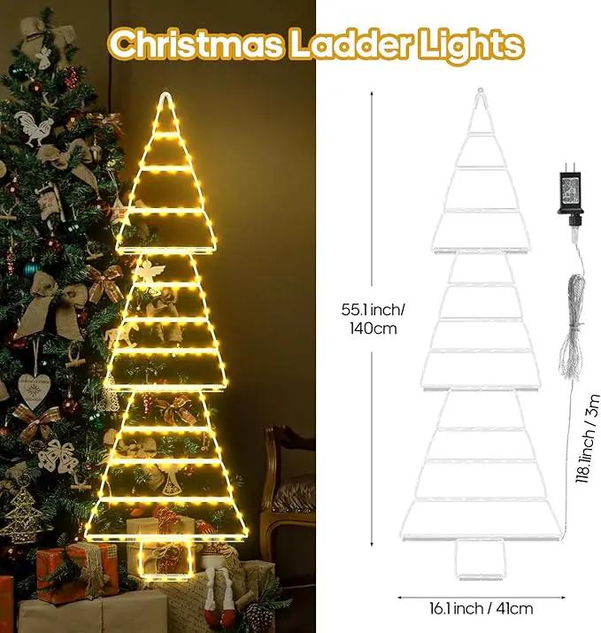 LED Christmas Lights Outdoor, 4.6ft Ladder Lights, Plug-in Christmas Tree Hanging Lights, Waterproof 8 Light Modes Christmas Decoration Lights for Indoor, Wall, Window, Garden - Warm White by GreenHaven Gardens