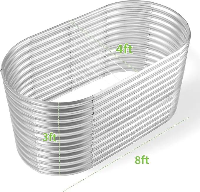 Land Guard 8x4x3ft Oval Galvanized Raised Garden Beds, Large-Capacity Metal Planter Box Outdoor, Durable Deep Raised Garden Bed 3ft Tall, Raised Beds for Gardening Vegetables, Classic Silver by GreenHaven Gardens