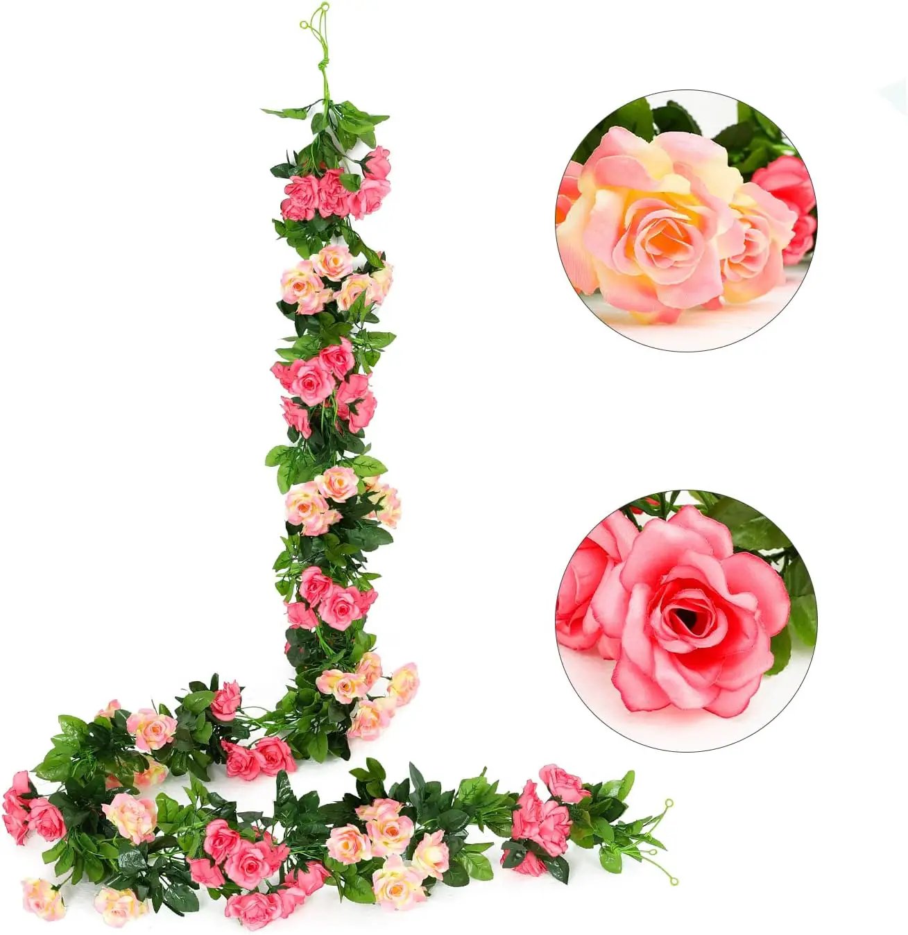 JUSTOYOU Artificial Rose Garland Vines Pink Flowers Hanging Silk Rose Vine for Wedding Home Office Arch Arrangement Decoration 7.6FT(2PCS) by GreenHaven Gardens