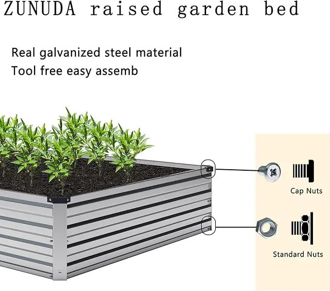 2 Pcs 8×2×1FT Galvanized Raised Garden Bed，Metal Planting Box for Outdoor Vegetable, Herb,Planter Gardening (Silver) by GreenHaven Gardens