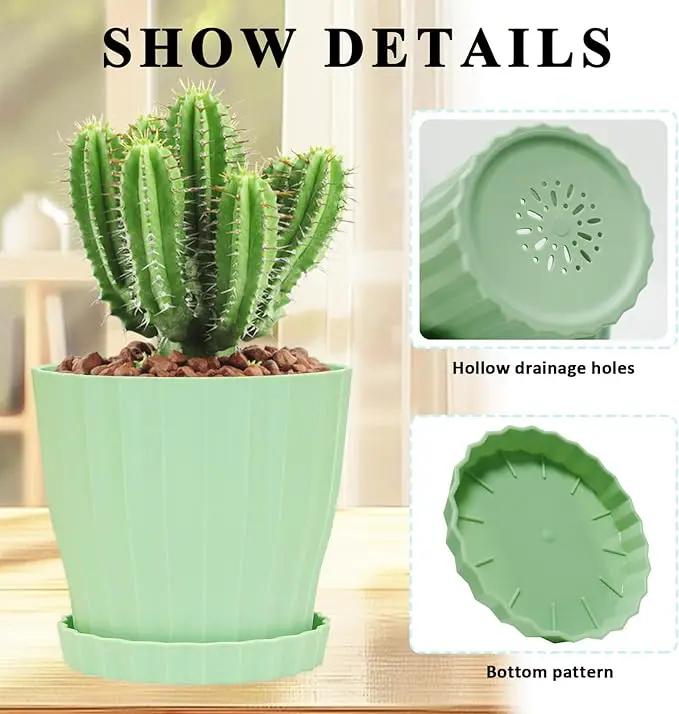 5 Pack Flower Pots for Indoor Plants, 6 inch Plant Pots Outdoor Planters for Porch Garden Office Home Decorative Holiday with Drainage Holes and Saucers, Plastic Planter Nursery Pots Green by GreenHaven Gardens