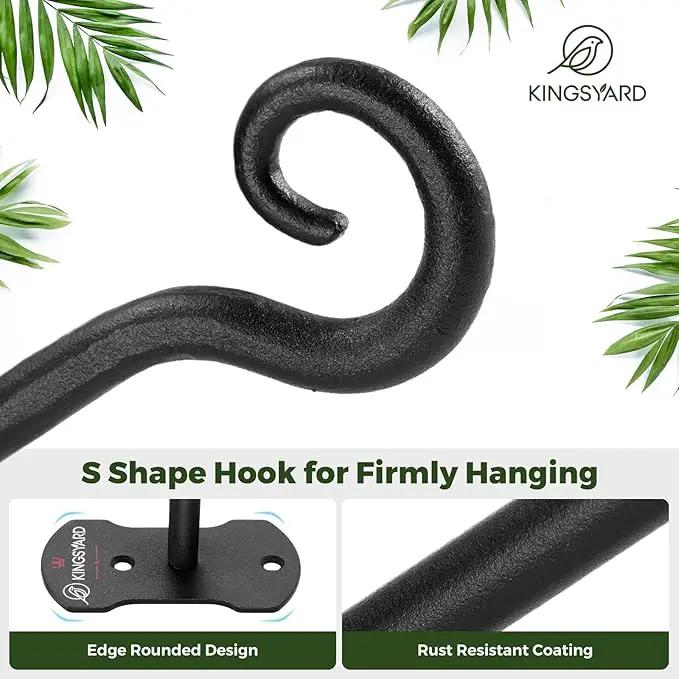 Kingsyard 4 Pack Wall Plant Hanger - Heavy Duty Metal Hanging Bracket Hooks for Hanging Plant Bird Feeders Lanterns Wind Chimes Indoor/Outdoor. Black by GreenHaven Gardens