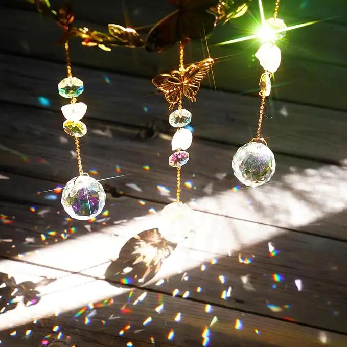 Suncatcher Moon Crystal Rose Quartz Sun Catcher Window Hanging, Good Luck Charms Gifts for Women Chrismas Thanksgiving Birthday Crystal (Rose) by GreenHaven Gardens