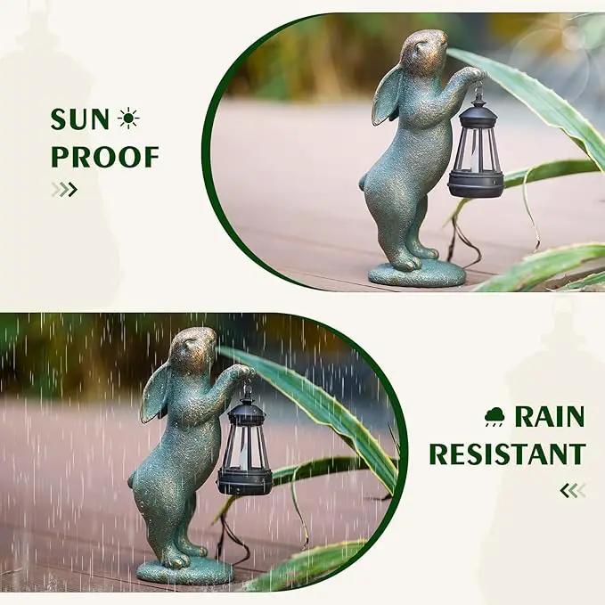MININOVA Garden Statues Rabbit with Solar Lantern Outdoor Bunny Figurines Decorations for Patio Yard Lawn Ornaments Gifts for Birthday Easter Housewarming by GreenHaven Gardens