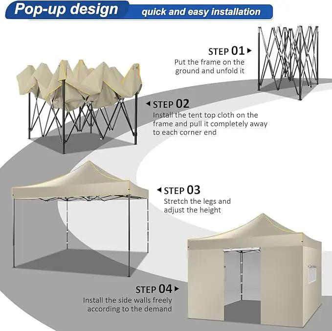 COBIZI 10x10 Heavy Duty Pop up Canopy with 4 Removable Sidewalls, Canopy Tent with Portable Bag, Ez Pop up Tent Commercial Gazebo Waterproof Sunshade for All Weather Party Camp Stall Patio,Khaki by GreenHaven Gardens