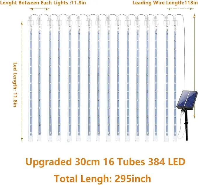 Solar Meteor Shower Lights Outdoor Waterproof, Christmas Decorations Lights Solar Powered, 16 Tubes 384LED Rain Drop Lights, Snow Cascading String Lights for Tree Party Garden Decor (Red and White) by GreenHaven Gardens