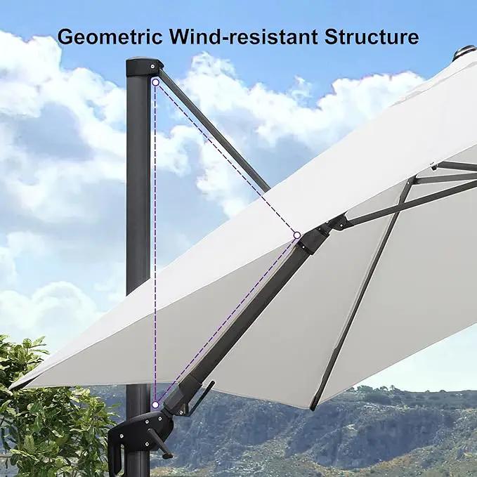 PURPLE LEAF 9.8' X 9.8' Patio Umbrella with Base Outdoor Cantilever Swivel Square Umbrella with Tilt Aluminum Offset Umbrella with 360-degree Rotation for Garden Deck Pool Patio White by GreenHaven Gardens