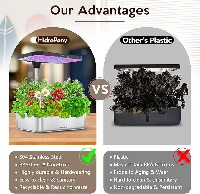 Hydroponics Growing System Herb Garden - HidroPony 15 Pods Indoor Gardening System with Grow Light, Stainless Steel Plants Germination Kit with Quiet Pump System, Gardening Gifts for Women by GreenHaven Gardens