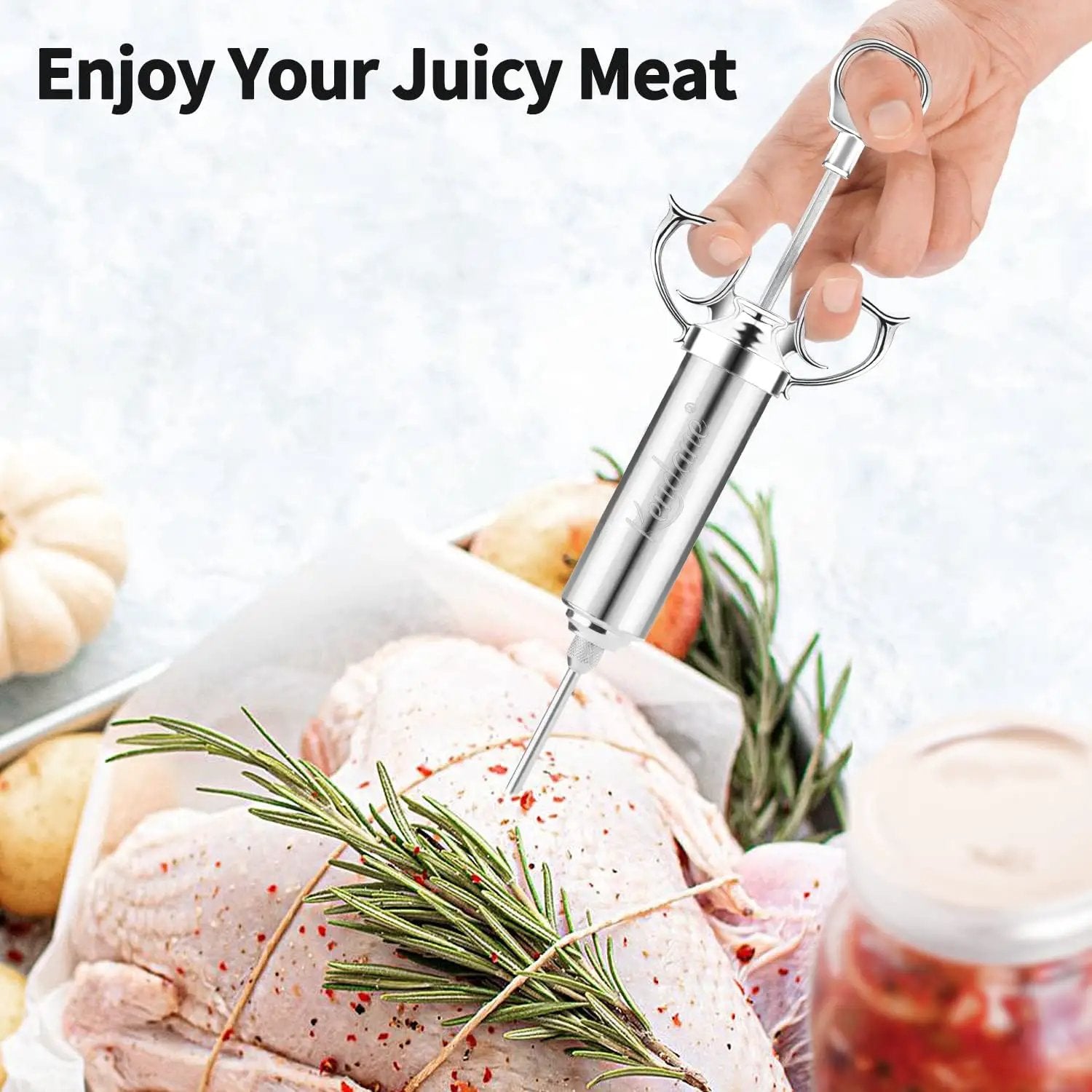 Meat Injector Syringe 2-oz Marinade Flavor Barrel 304 Stainless Steel with 3 Marinade Needles for BBQ Grill Smoker, Turkey, Fish, Brisket, Paper Silicone Brush and Instruction Included by Kendane by GreenHaven Gardens