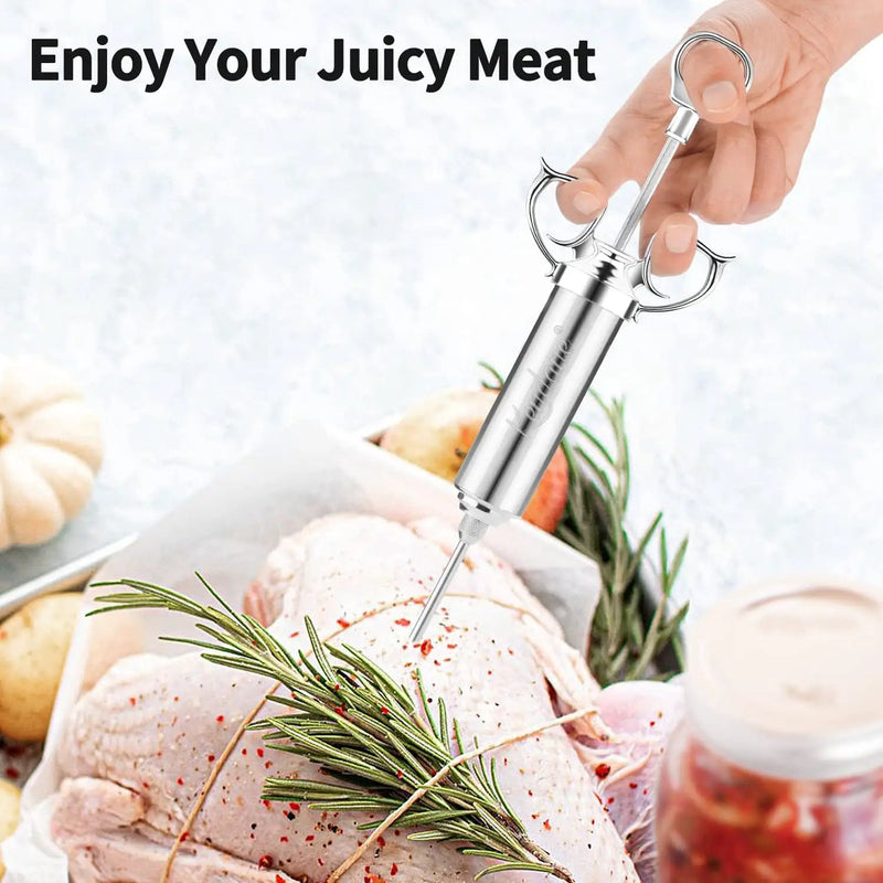 Meat Injector Syringe 2-oz Marinade Flavor Barrel 304 Stainless Steel with 3 Marinade Needles for BBQ Grill Smoker, Turkey, Fish, Brisket, Paper Silicone Brush and Instruction Included by Kendane by GreenHaven Gardens