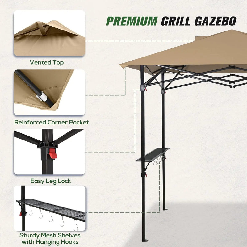 COOS BAY 8x5 Pop up Grill Gazebo Portable BBQ Gazebo Canopy Tent with Carry Bag, Outdoor Barbeque Shelter, Beige by GreenHaven Gardens