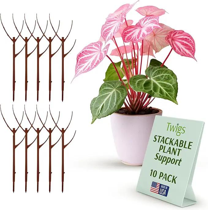 Stackable Plant Support Stakes, Stem Holder Structures for Indoor & Outdoor Use, Garden Accessories for Climbing & Potted Plants, Trellis Alternative - Begonia Red, 10 Pack, 17" L by GreenHaven Gardens