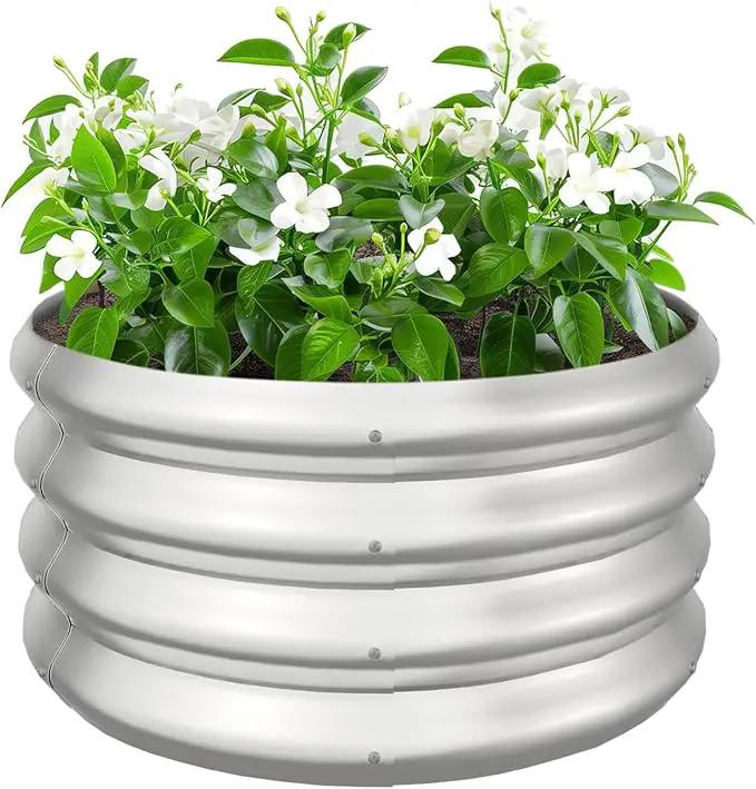 2x2x1ft Round Galvanized Raised Garden Bed Outdoor Metal Planter Box Raised Beds for Gardening,Vegetables,Fruits,Flowers & Herbs (Silver) by GreenHaven Gardens