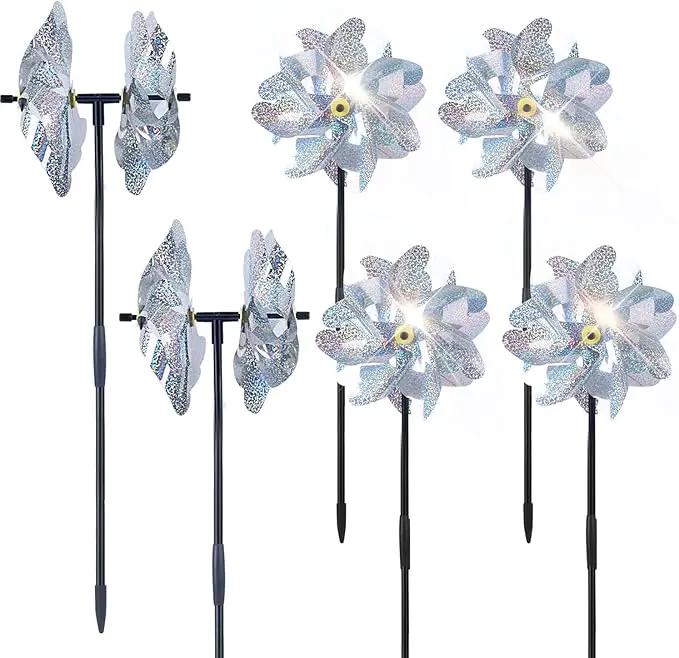 BATTIFE 6 Sets Pinwheels for Yard and Garden, Double Sides Reflective Bird Deterrent Pinwheel, Large Silver Outdoor Sparkly Wind Spinner, Pin Wheels for Lawn and Patio… by GreenHaven Gardens