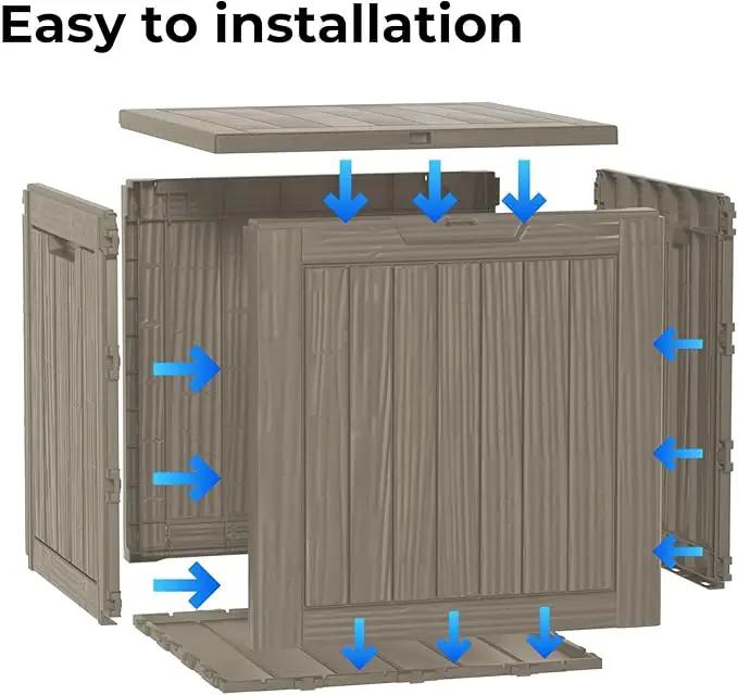 35 Gallon Resin Deck Box, Waterproof Outdoor Storage Bin for Patio, Poolside, and Garden, Lockable & UV-Resistant,Grey by GreenHaven Gardens