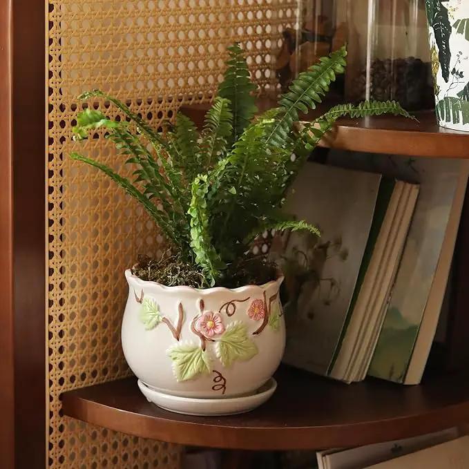 Ceramic Plant Pots with Drainage Holes and Saucers, Round Flower Pots for Indoor Plant, 3.9/5.2/6.7 Inches Small Flower Planters Set of 3 by GreenHaven Gardens