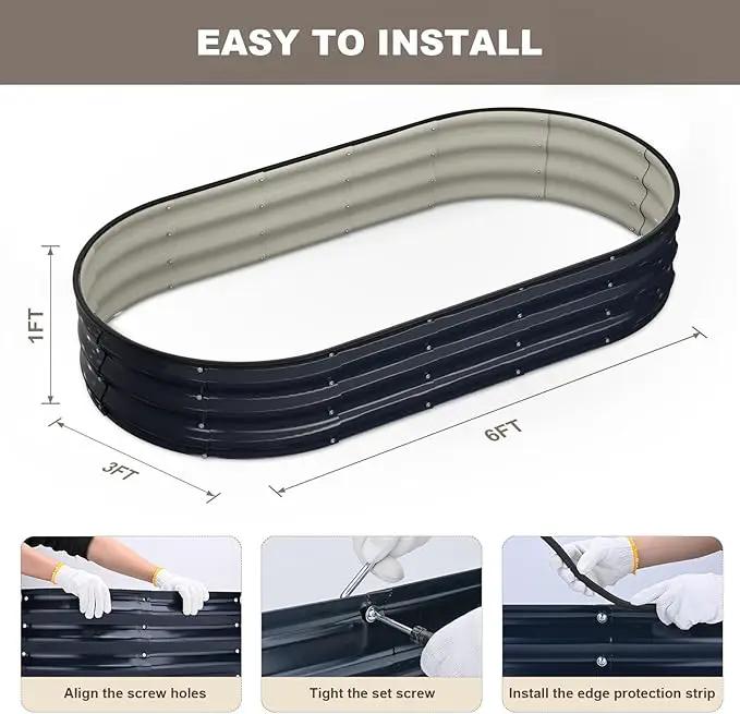 Raised Garden Bed, 6x3x1ft Galvanized Outdoor Planter Beds with Safety Edging and Gloves, Oval Metal Planter Box for Gardening Vegetables Flowers Herb by GreenHaven Gardens