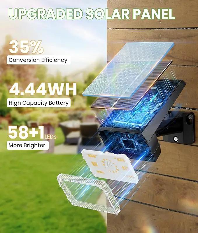 Solar Spot Lights Outdoor Waterproof IP67, 58 LED 3 Lighting Modes Solar Flood Lights, 2-in-1 Wall Light for Tree Yard Garden Pathway (Warm White, 1 Pack) by GreenHaven Gardens