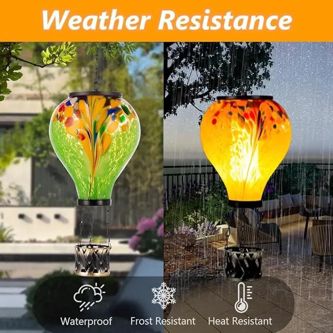 Starsoul 2 PC Hot Air Balloon Solar Lantern Tie-Dye Style Glass Outdoor Hanging Solar Hot Air Balloon Lantern with Flame Light Waterproof for Garden Yard Patio Decor by GreenHaven Gardens
