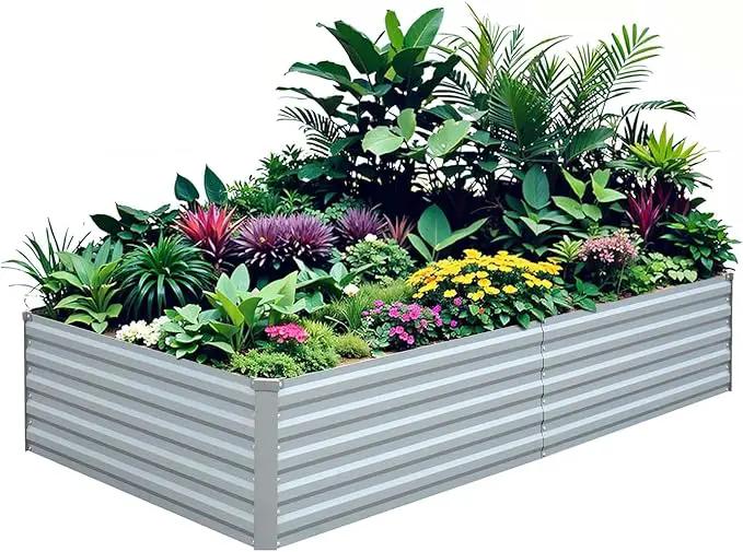Raised Garden Bed 6x3x1.5FT - Galvanized Steel Planter for Outdoor Vegetables, Flowers, and Herbs - Tall Deep Root Box Kit with Gloves and 2 Compost Bags - Stylish Gray Design by GreenHaven Gardens