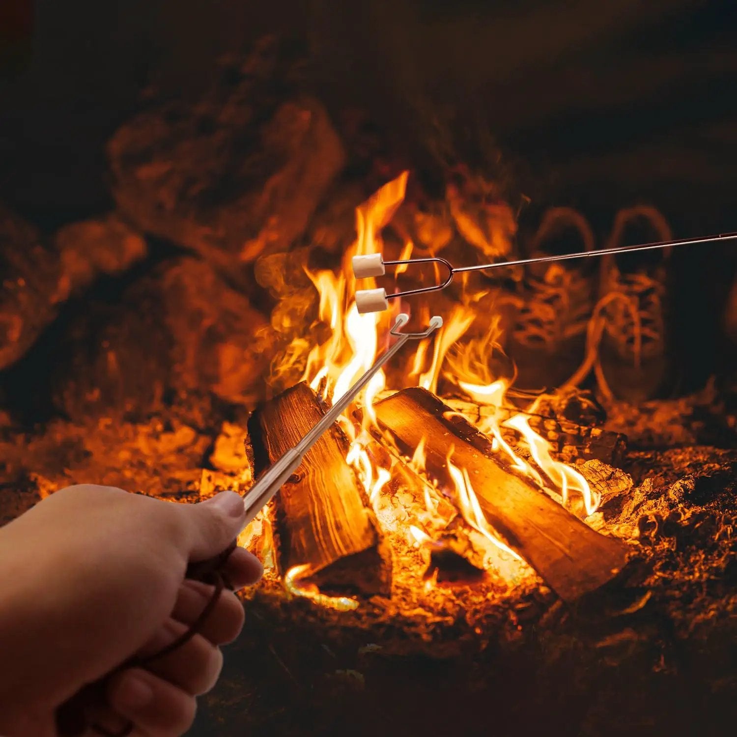 Marshmallow Roasting Sticks for Fire Pit with Wooden Handle, 41 Inches Long, Telescoping SUS304 Stainless Steel Marshmallow Skewers, Extendable Hog Dog Campfire Roasting Sticks, Camping Accessories by GreenHaven Gardens