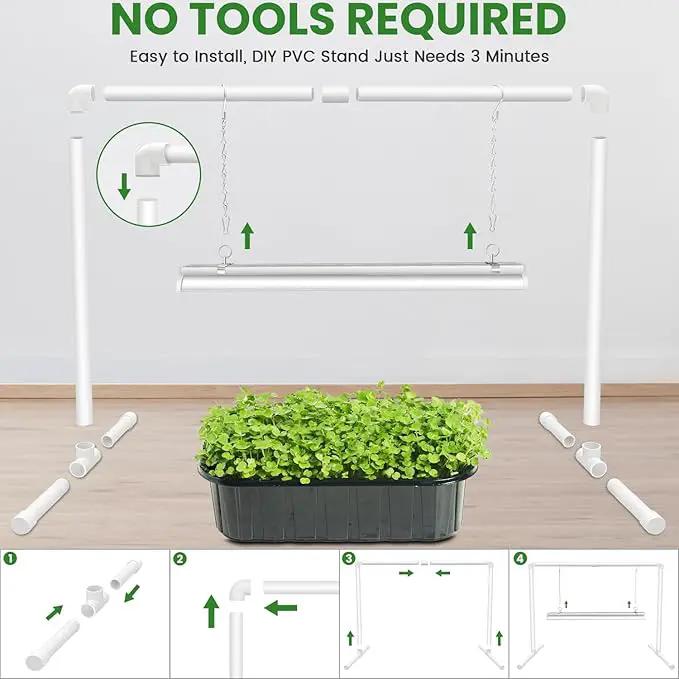 wolezek Grow Lights for Seed Starting with Stand, 2ft T5 144 LEDs Full Spectrum Seedling Grow Light for Indoor Plants, 32W High Output Seed Starter Light Kit, Height Adjustable, ON-Off Switch by GreenHaven Gardens