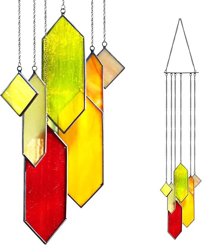 Sensory4U Stained Glass Suncatcher – Element Earth Tones Window Hanging Wall Art – Modern Design Home or Garden Décor – Unique Glass Suncatcher for Window, Porch, or Patio by GreenHaven Gardens