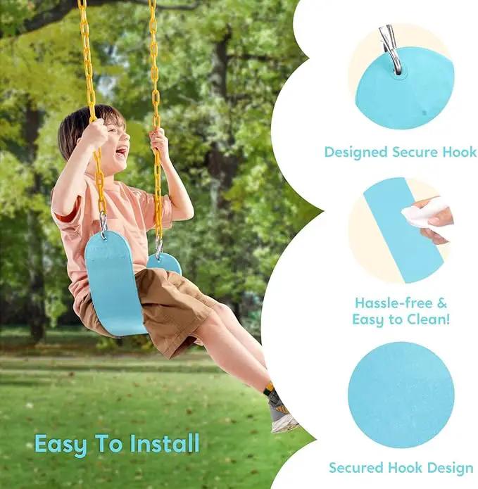 TURFEE Swing for Outdoor Swing Set - Pack of 1 Seat Replacement Kit with Heavy Duty Chains - Backyard Swingset Playground Accessories for Kids (Blue 2) by GreenHaven Gardens