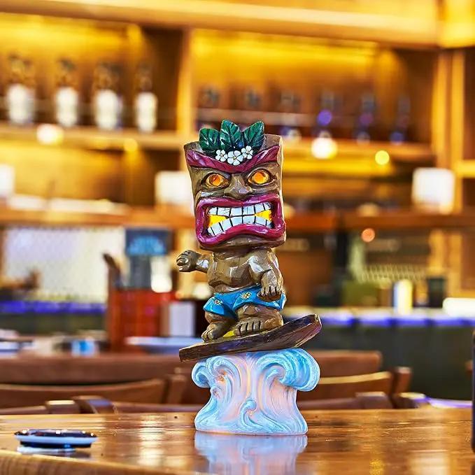 Solar Tiki Statue Outdoor Decor-Tiki Bar Decor-Garden Tiki Surfing Statues Waterproof Decoration Figurine for Tiki Bar,Patio,Balcony,Yard,Lawn,Table,Desk 9.92 Inches Tall by GreenHaven Gardens