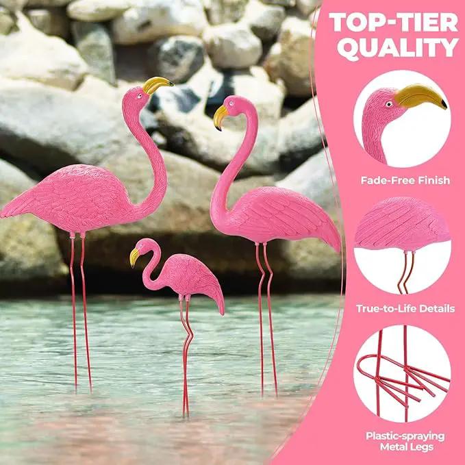 Ohuhu Family Flamingo Yard Ornaments, Set of 3 (32", 31", 19") Bright Pink Flamingos Ornaments with Metal Feet Stakes for Garden Yard Patio Party Decoration, Outdoor Decor Gardening by GreenHaven Gardens
